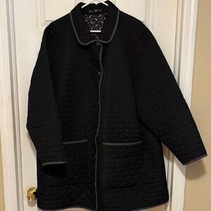 Lands' End Black and Paisley Reversible Quilted Puffer Jacket